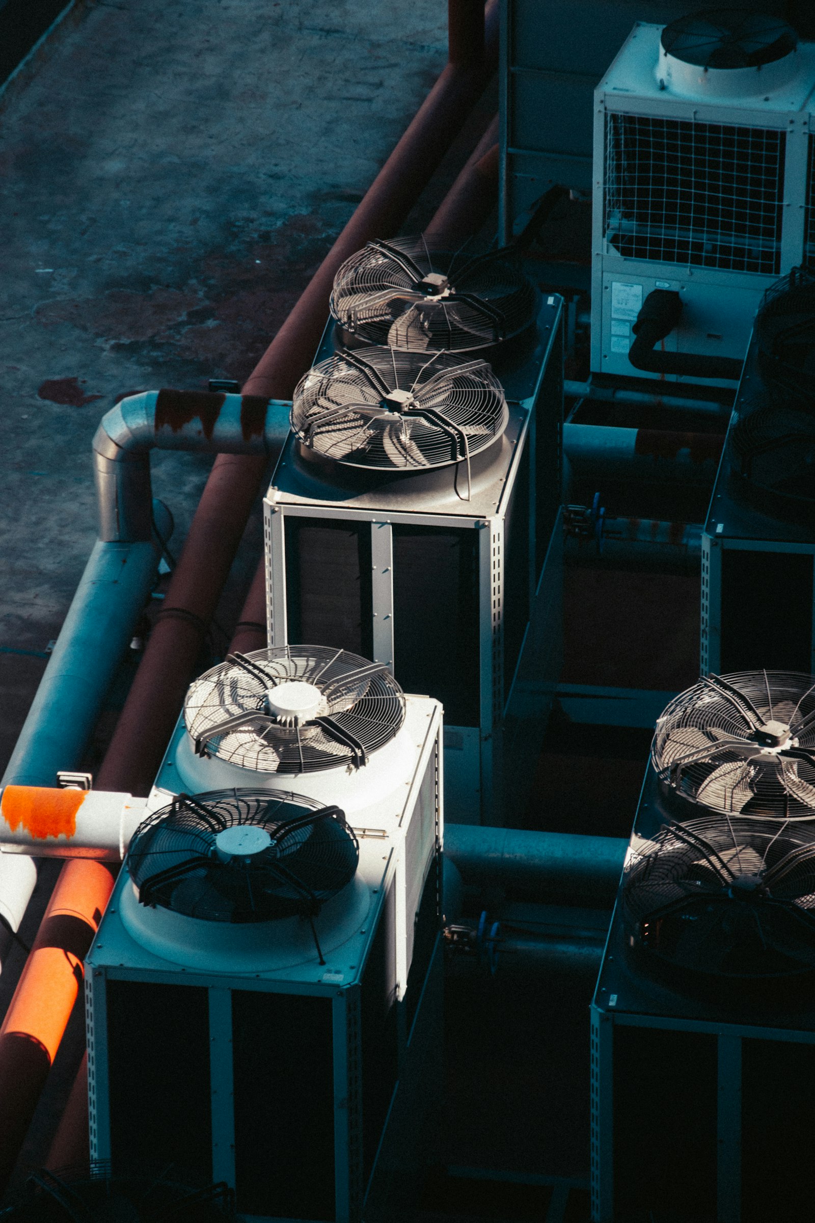 Row of outdoor air conditioning units, the equipment HVAC companies service each summer